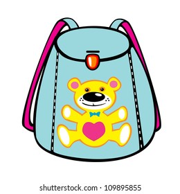 blue school bag with bear isolated on white background children illustration