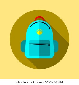 blue School bag. Flat long shadow design. Back to school illustration. - Vector 
