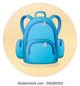 Blue school bag round icon.
