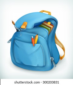 Blue school bag, vector icon