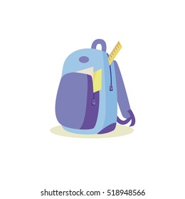 Blue school bag, vector icon