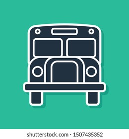 Blue School Bus icon isolated on green background. Public transportation symbol.  Vector Illustration