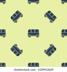 Blue School Bus icon isolated seamless pattern on yellow background.  Vector Illustration