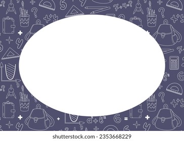 Blauer Schulzauber. Umrisse Schuldoodle-Elemente, Muster. Vektorgrafik einzeln auf weißem Hintergrund.