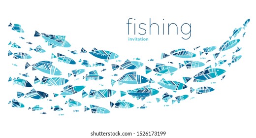 Blue school fish on white background. simple concept vector illustration for card, header, invitation, poster, social media, post publication. 