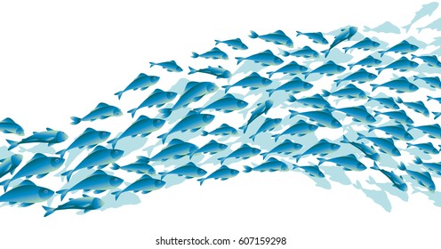 Blue school fish on white background.  simple concept vector illustration