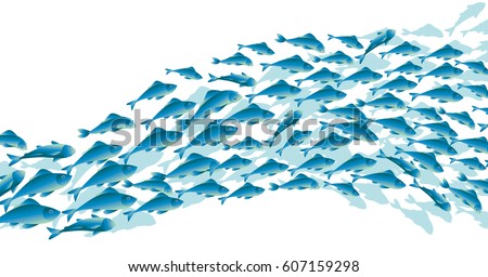 Blue school fish on white background.  simple concept vector illustration