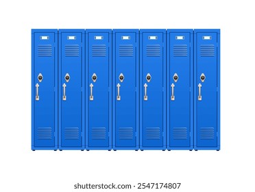 Blue school lockers with combination locks on white background. Vector flat illustration