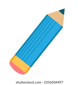 a blue school pencil with eraser vector illustration in flat style.