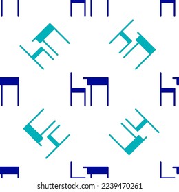Blue School table and chair of classroom icon isolated seamless pattern on white background. School desk.  Vector Illustration