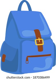 Blue schoolbag, illustration, vector on white background.