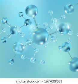 Blue, science background with molecule or atom. Abstract design for medicine, technology or chemistry, physics.