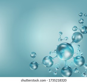 Blue, science background with molecule or atom. Abstract, vector template for medicine, technology or chemistry, physics.