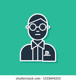 Blue Scientist icon isolated on green background.  Vector Illustration