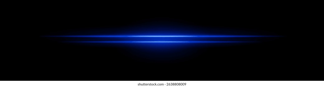 Blue sci-fi beam. Two horizontal glowing lines with central bright core and radial fade. Dark background gives tech feel. Suitable for energy, laser, futuristic design.