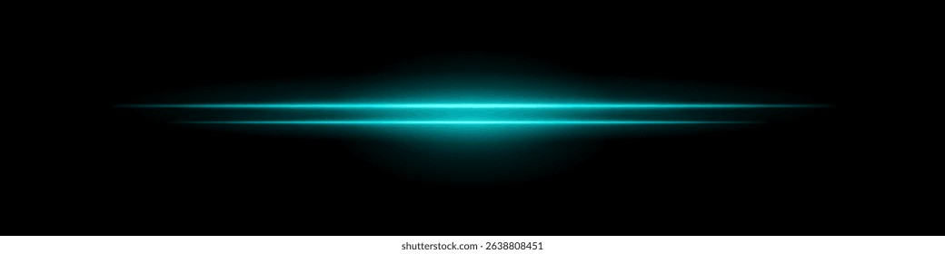 Blue sci-fi beam. Two horizontal glowing lines with central bright core and radial fade. Dark background gives tech feel. Suitable for energy, laser, futuristic design.