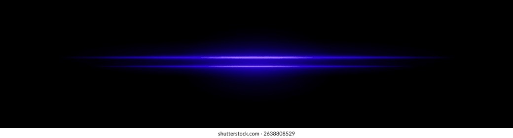 Blue sci-fi beam. Two horizontal glowing lines with central bright core and radial fade. Dark background gives tech feel. Suitable for energy, laser, futuristic design.