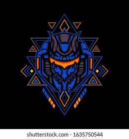 Blue SCI-FI King Cobra With Geometry Ornament for apparel, merchandise or other