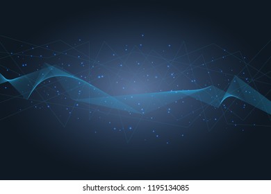 Blue sci-fi network shape. Abstract futuristic technology background. Computer generated raster illustration