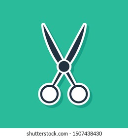 Blue Scissors hairdresser icon isolated on green background. Hairdresser, fashion salon and barber sign. Barbershop symbol.  Vector Illustration