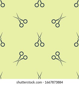 Blue Scissors hairdresser icon isolated seamless pattern on yellow background. Hairdresser, fashion salon and barber sign. Barbershop symbol.  Vector Illustration