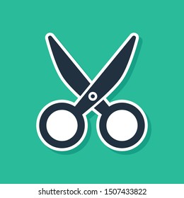 Blue Scissors icon isolated on green background. Cutting tool sign.  Vector Illustration