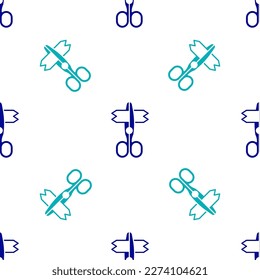 Icono de Tijeras Azules aislado patrón sin fisuras sobre fondo blanco. Símbolo sastre. Señal de herramienta de corte.  Vector