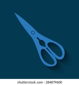 Blue Scissors icon isolated with shadow on a blue background