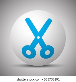 Blue Scissors icon on white sphere