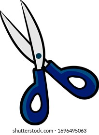 Tijeras azules, ilustración, vector sobre fondo blanco