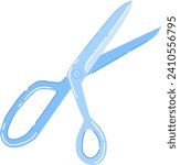 Blue scissors open on white background. Simple office scissors, stationery concept. Vector illustration