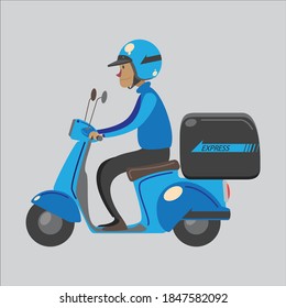 Blue scooter with boy, vector image