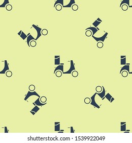 Blue Scooter delivery icon isolated seamless pattern on yellow background. Delivery service concept.  Vector Illustration