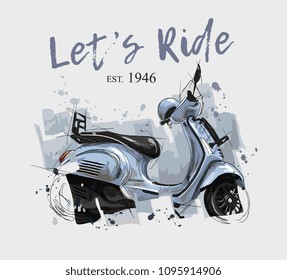 blue scooter illustration with slogan