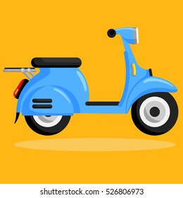 Blue scooter motorcycle. Retro scooter isolated. Fast delivery. Italian style.