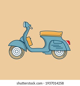 Blue Scooter Motorcycle. Retro Scooter Style. Fast For Food Delivery. Italian Classic Style.