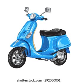 Blue scooter on white background