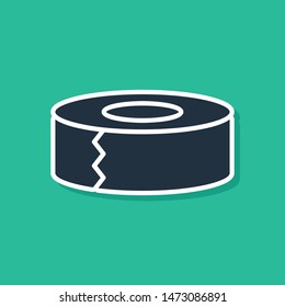 Blue Scotch icon isolated on green background. Roll of adhesive tape for work and repair. Sticky packing tape. Office tool and stuff.  Vector Illustration