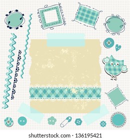 blue scrapbook kit with cute elements