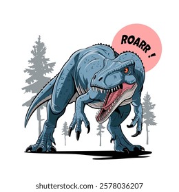 Blue Screaming Dinosaur illustration handdrawn