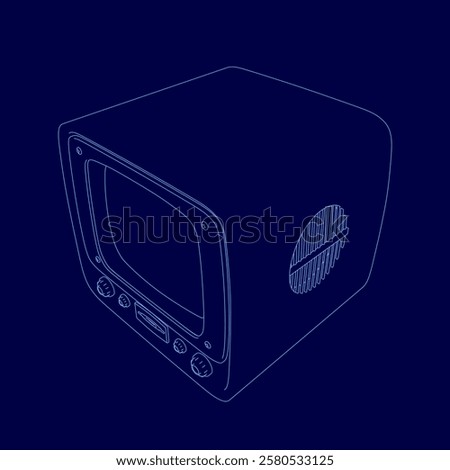 Blue screen with a black outline of a television. The television is turned off. The television is a vintage style