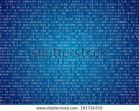 Blue screen computer binary code listing table background