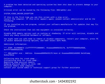 Blue screen of death - BSOD. Critical error message. White technical text on a blue background. Vector template for computer error alert.  Concept of diagnostics service and personal computer repair.