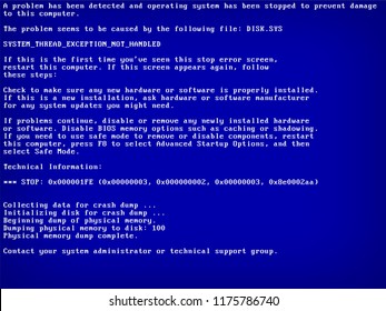 Blue screen of death (BSOD). System crash error. Vector Illustration