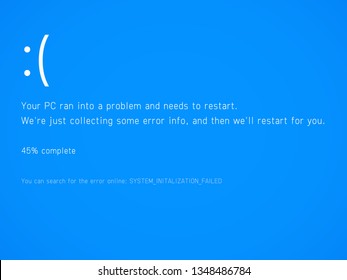 Blue Screen of Death. Operating system crash error message. BSOD malfunction report.