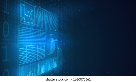 Blue screen with graphs and charts, online trading and business, electronic analytics and trade technologies