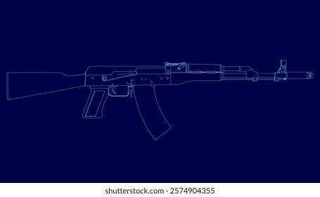 Blue screen with a gun on it. Side view. Vector illustration.