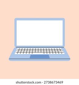 Blue screen laptop with blank screen, hand draw business notebook mockup illustration