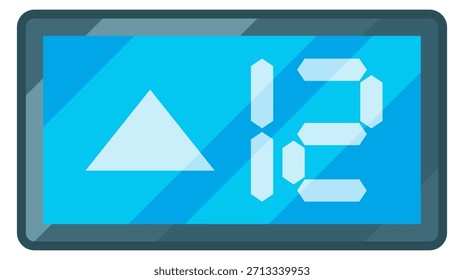 Una pantalla azul con un número 12 y un triángulo apuntando hacia arriba