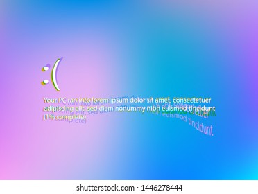 Blue screen with operating system error message and vaporwave aesthetics glitch style